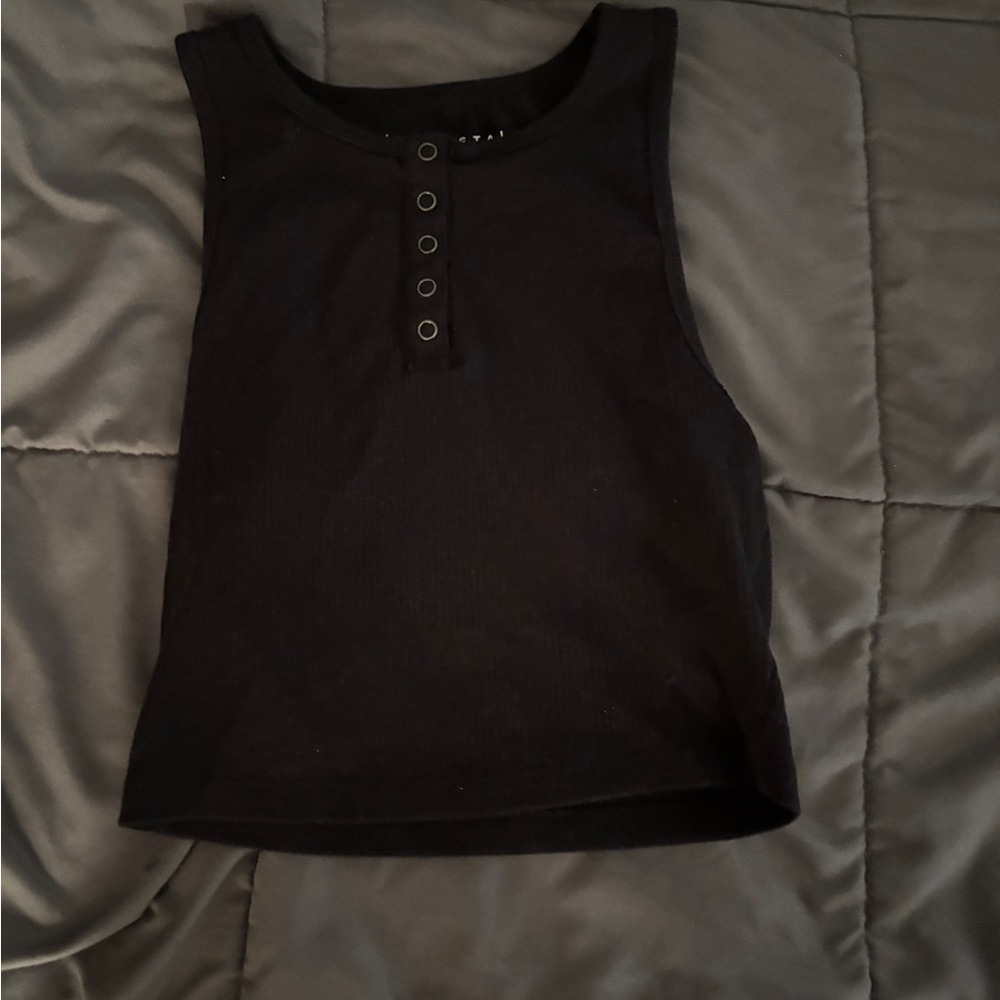 Aeropostale Black Ribbed Henley Crop Tank
